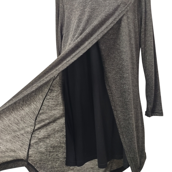 Yak n Yeti Gray Asymmetrical Wrap Thin Knit Dress Long Sleeve Boho Nepal L NWT - Picture 5 of 7